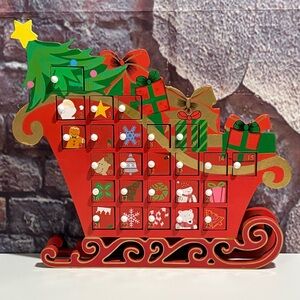 Santa's Sleigh Tree & Presents Wooden Christmas Advent Calendar VTG